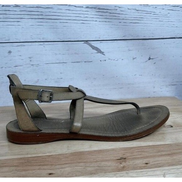 Frye Rachel T Boho Leather Ankle Strap Taupe Sandals Size 9M - Picture 11 of 12
